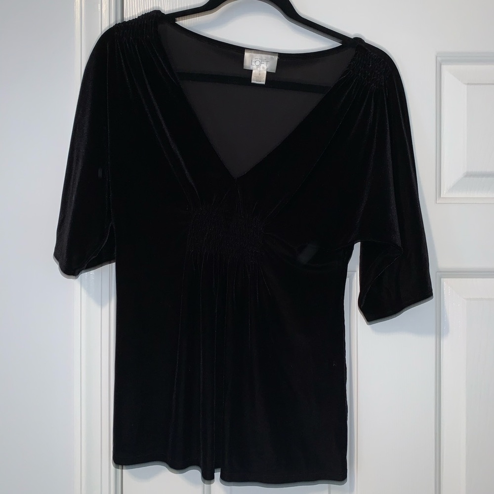 Ann Taylor Loft black velvet 3/4 sleeve top. - Picture 4 of 5